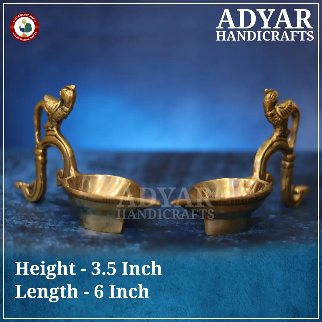 Parrot Diya Set Pair Brass
