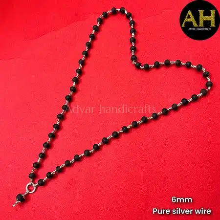 Karungali Malai With Sliver Wire-6mm