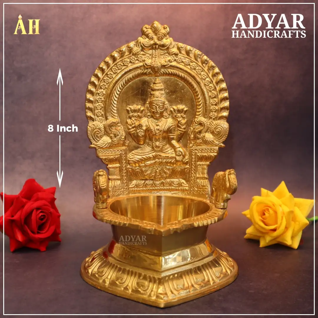 8 Inch Gajalakshmi Kamakshi Vilakku Brass with Arch