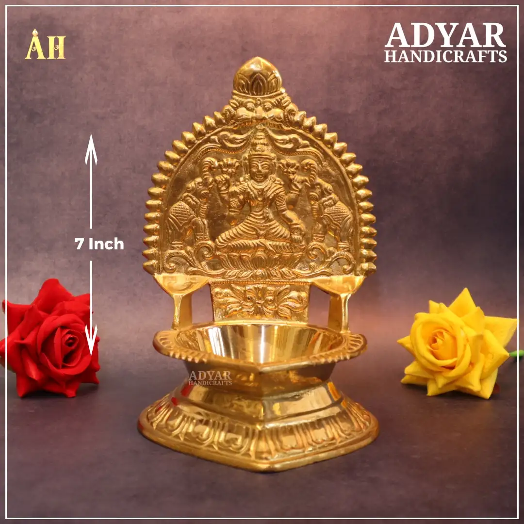 7 Inch Gajalakshmi Kamakshi Vilakku Brass
