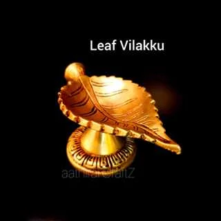 Leaf Lamp / Leaf Vilakku Statue Brass Antique Finish - secondary