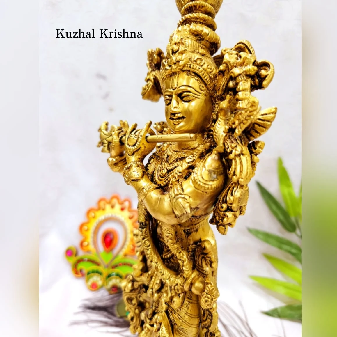 Peacock Kuzhal Krishna statue Brass Antique Finish Krishna Brass Sculpture - secondary