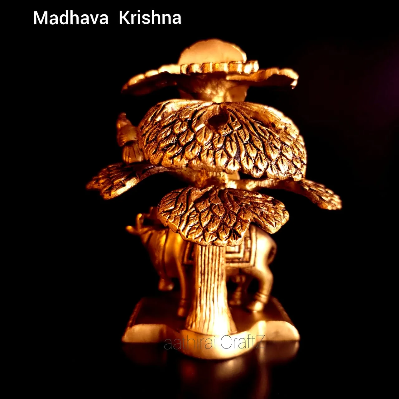 Tree Krishna / Madhava Krishna Statue Brass Antique Finish - secondary
