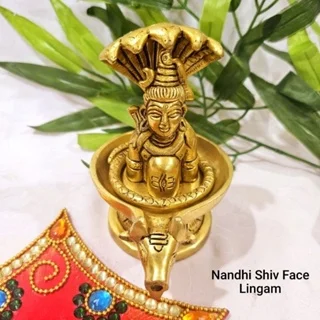 Nandhi Shivling / Lingam with naagabaranam (snake) Brass Antique Finish