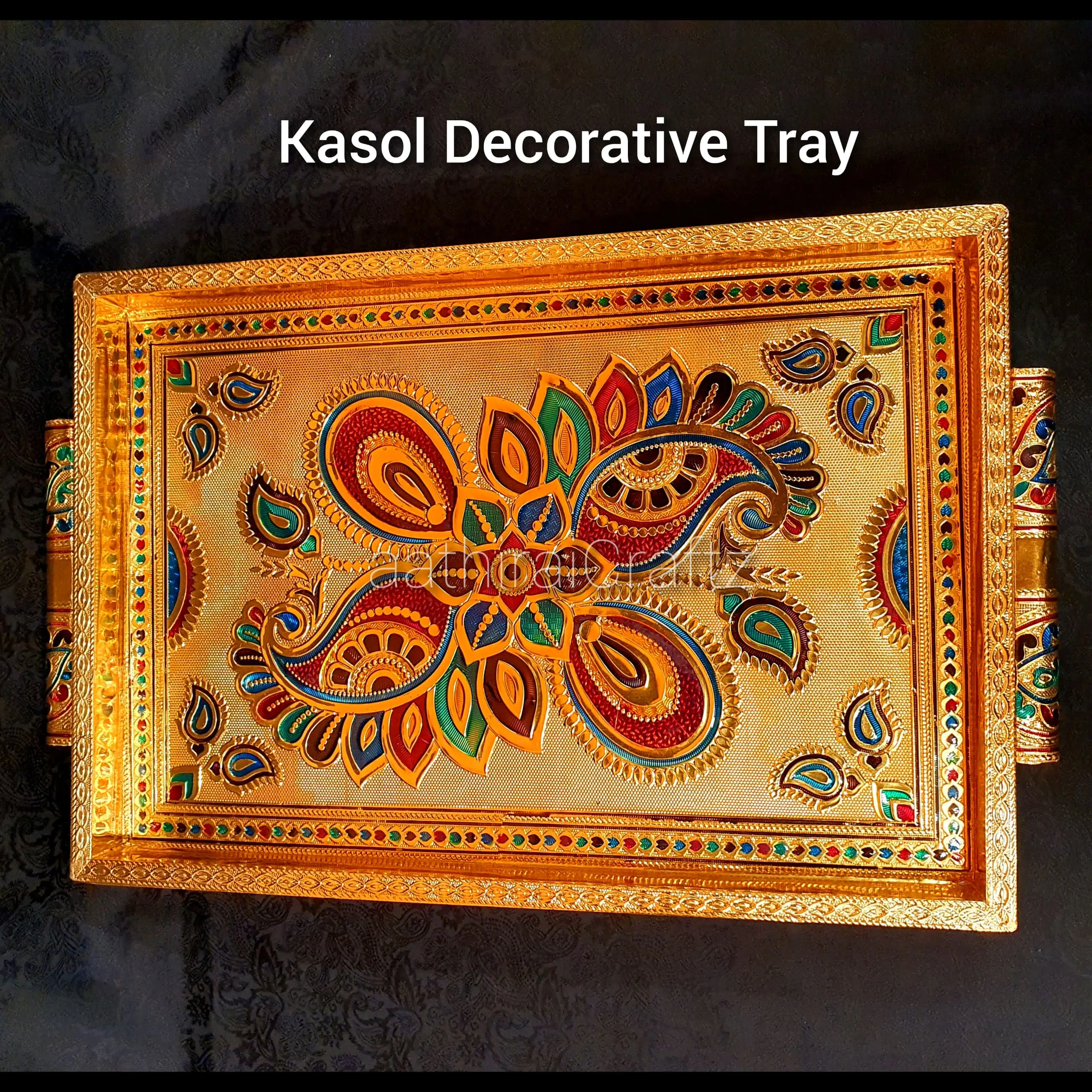 Kasol Golden Decorative Tray / Kasol Golden Pooja Tray - Large - secondary