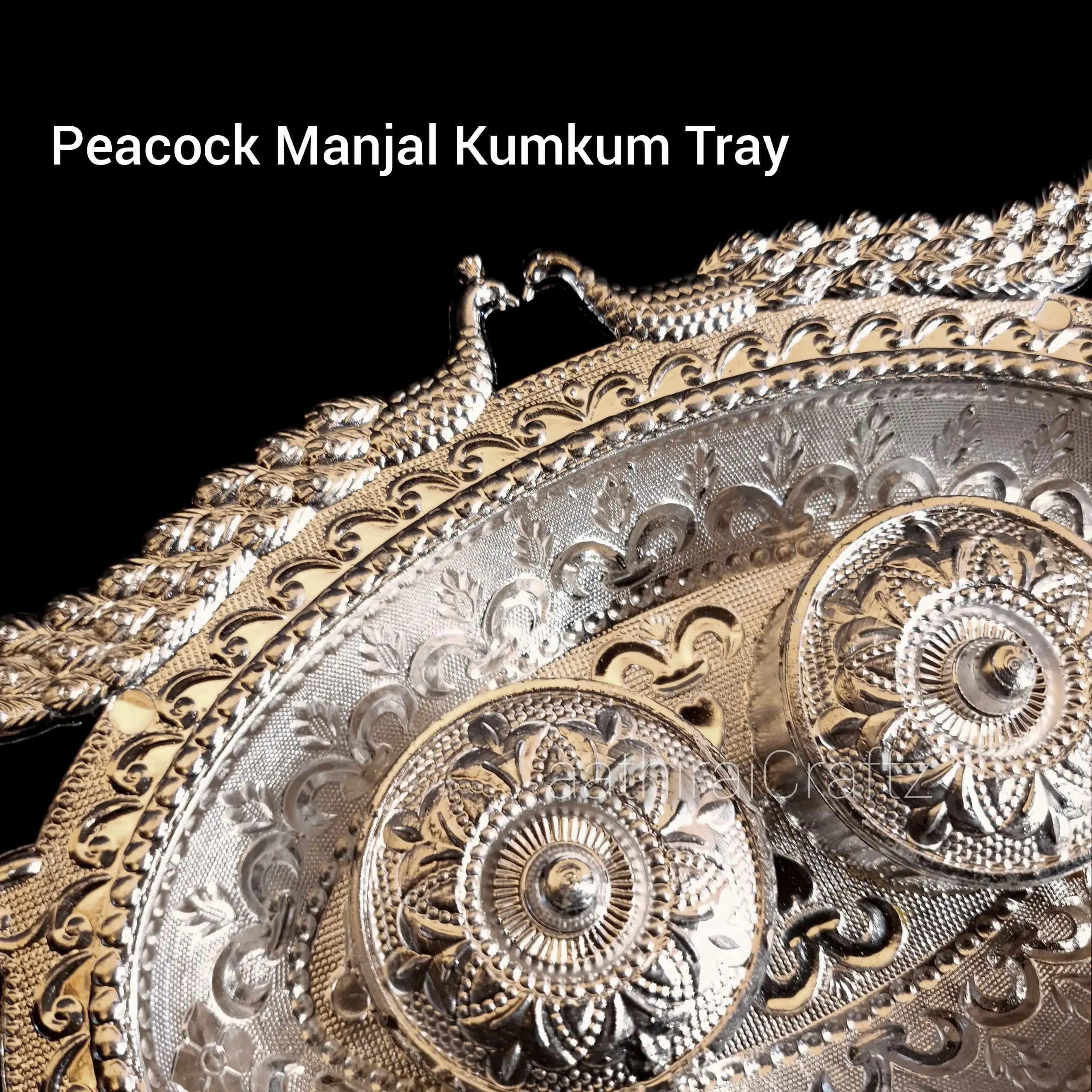 Silver Coated Peacock Manjal Kumkum Holder
