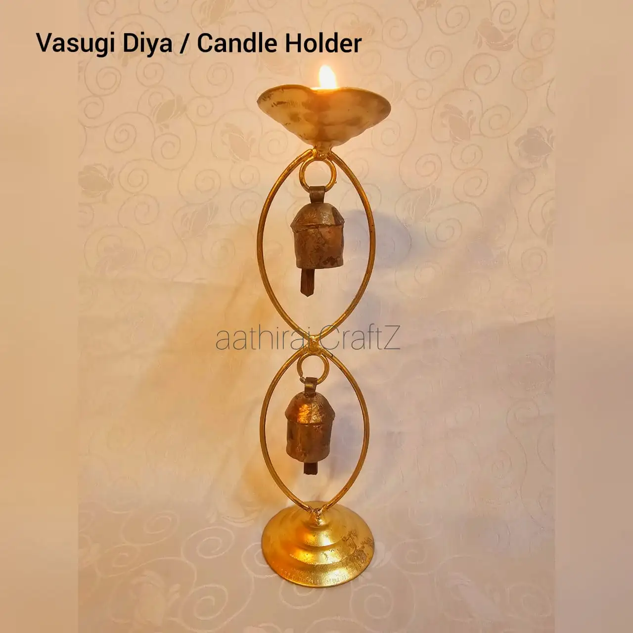 Vasugi Candle Holder with 2 Bells Modern Candle Stand for Home Deco