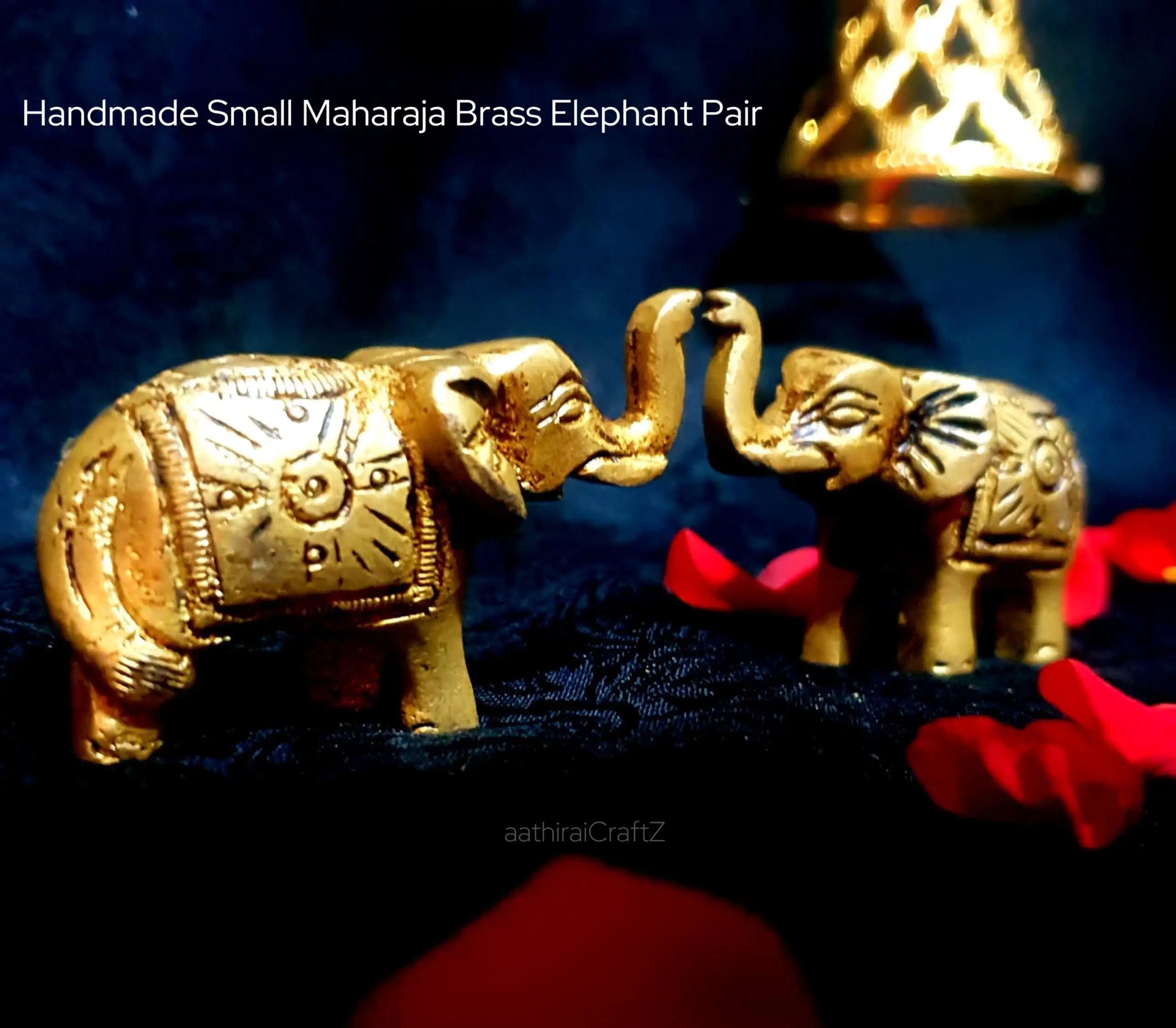 Handmade Small Maharaja Brass Elephant Pair Antique Finish - secondary