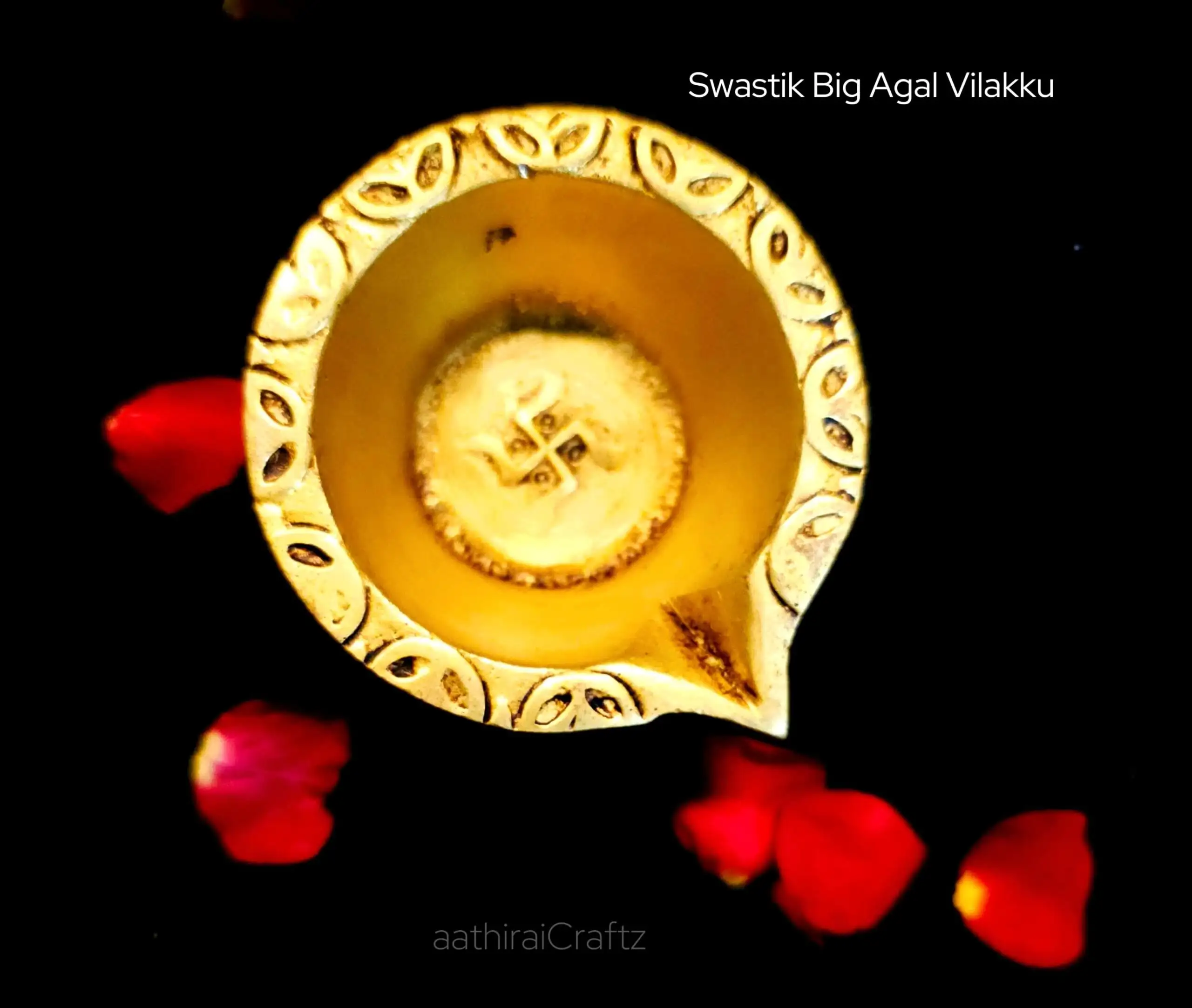 Swastik Agal Vilakku Brass Gold Antique Finish - Large