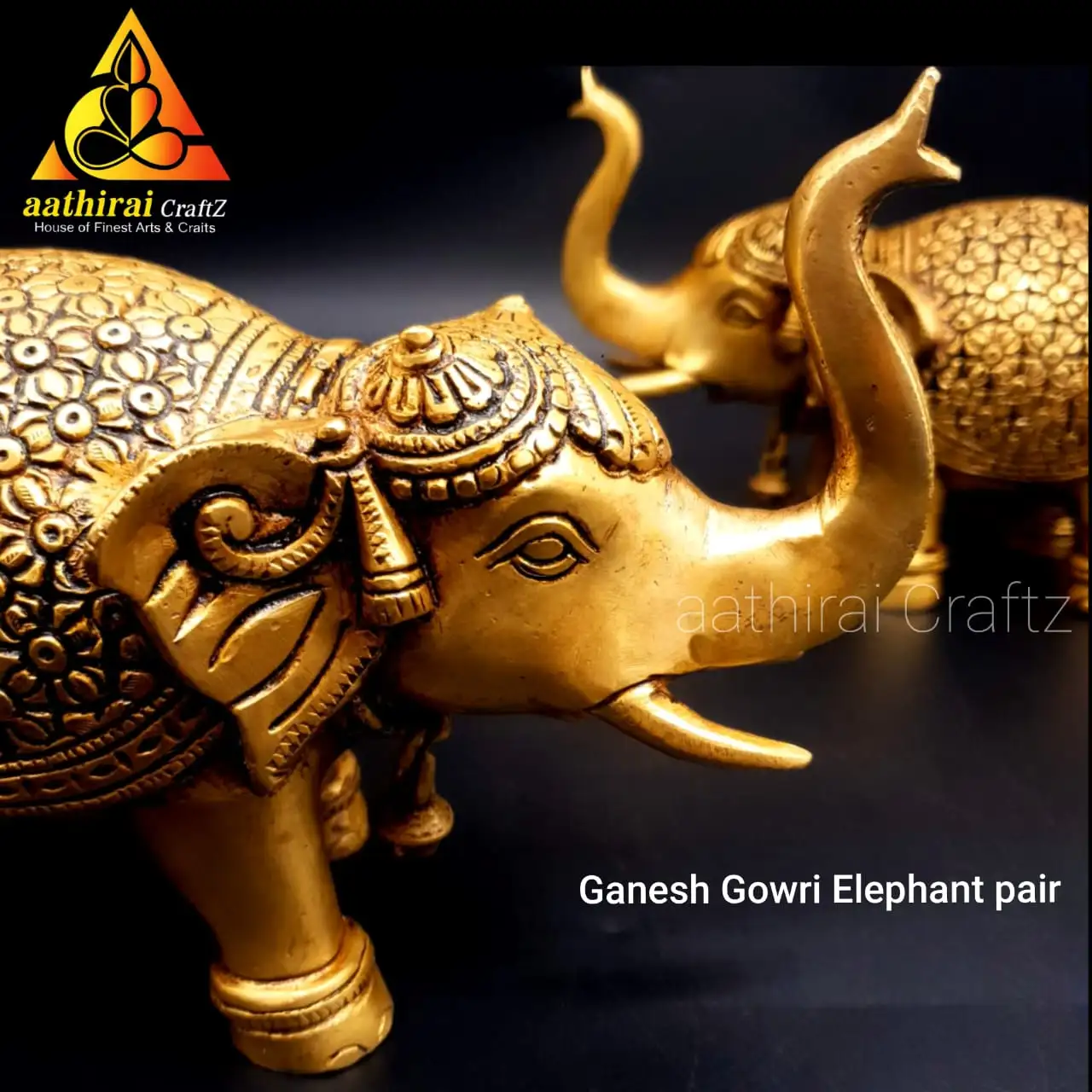 Ganesh Gowri Elephant Pair / Grand Yaanai Pair Brass Antique Finish - secondary