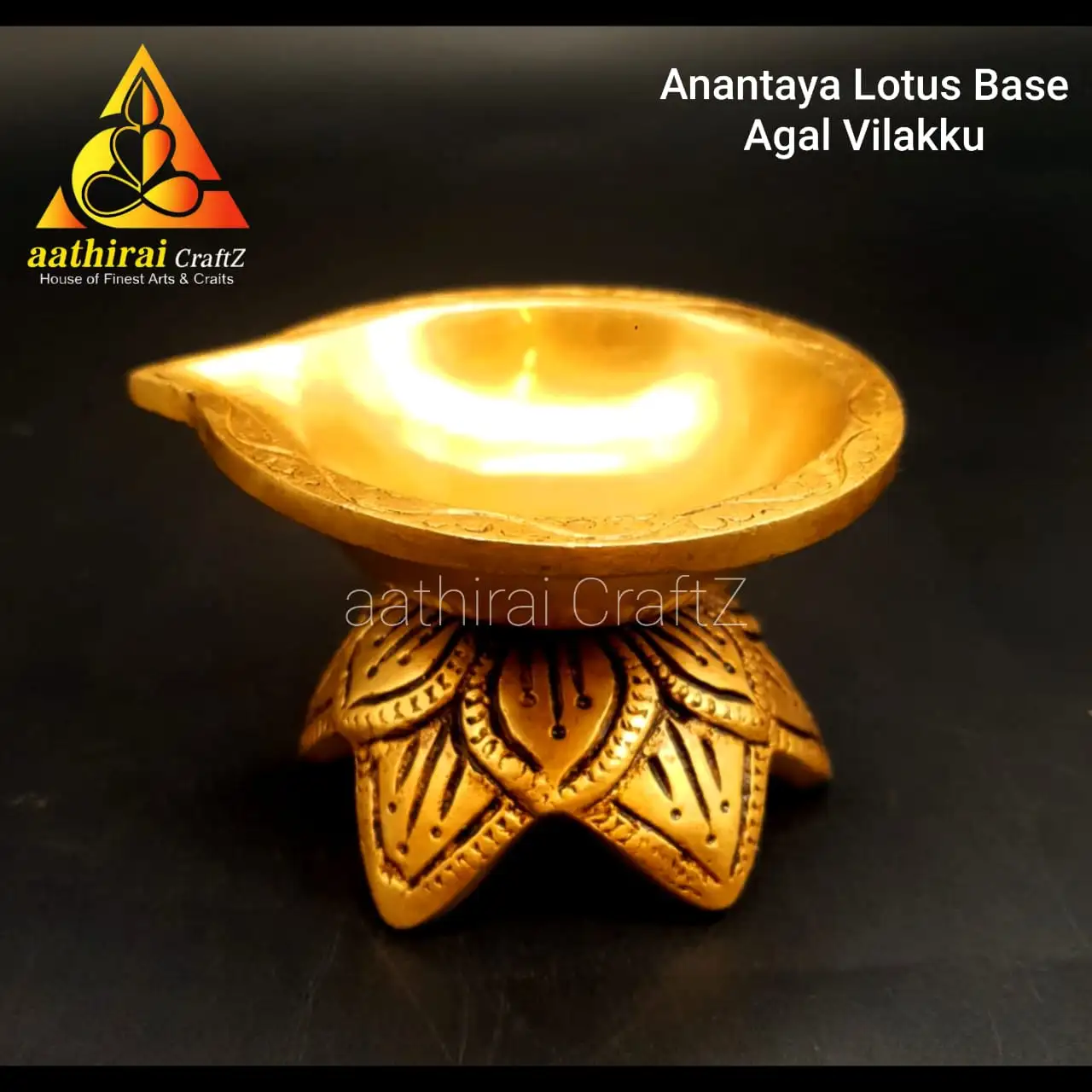 Anantaya Lotus Base Agal Vilaku / Lotus Base Brass Antique Finish