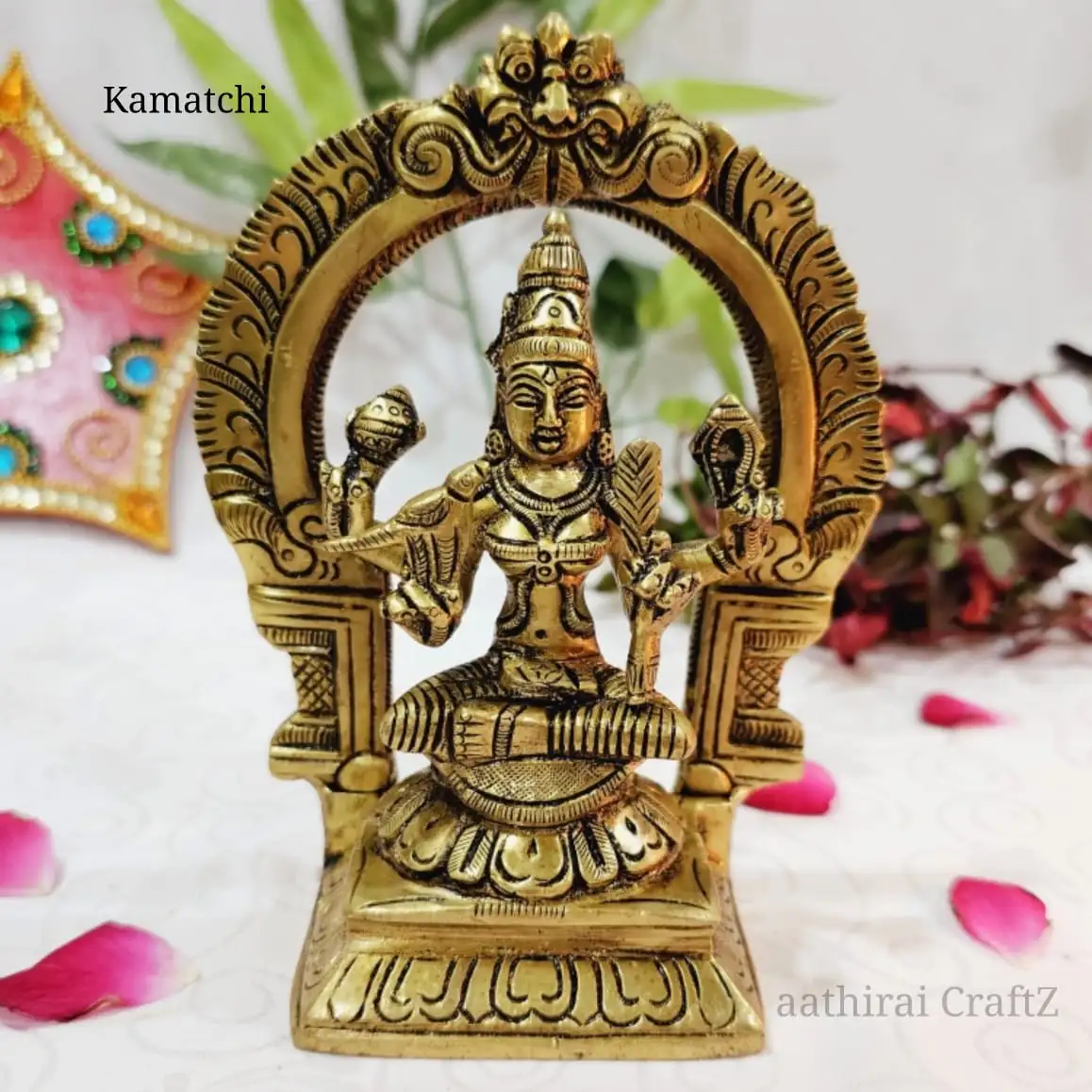 Kamatchi Amman Idol Brass Antique Finish - With Arch
