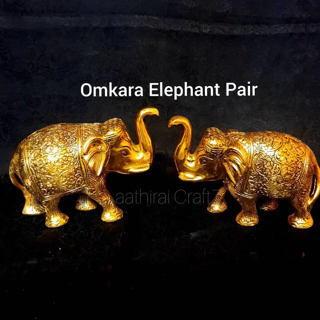 Omkara Elephant Pair - Aluminium Antique Finish