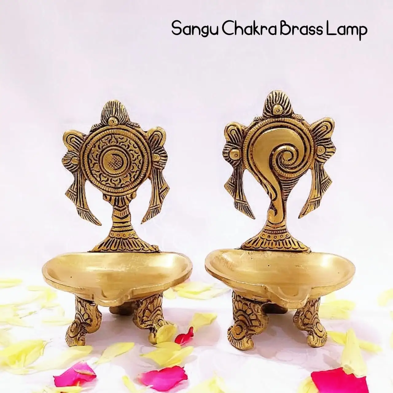 Sangu Chakra Brass Vilakku With Stand / Oil Vilakku