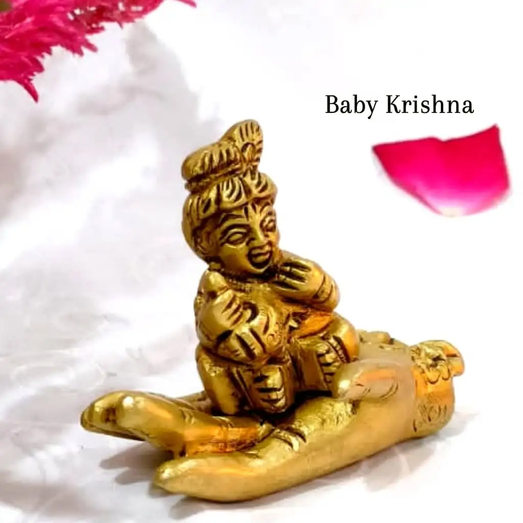 Baby Krishna on Hand  Brass Antique Finish - secondary