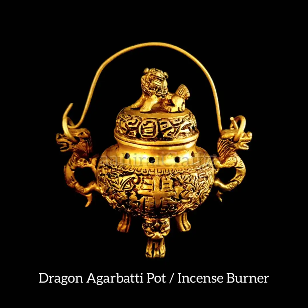 Dragon Brass Incense Burner Pot Antique Finish