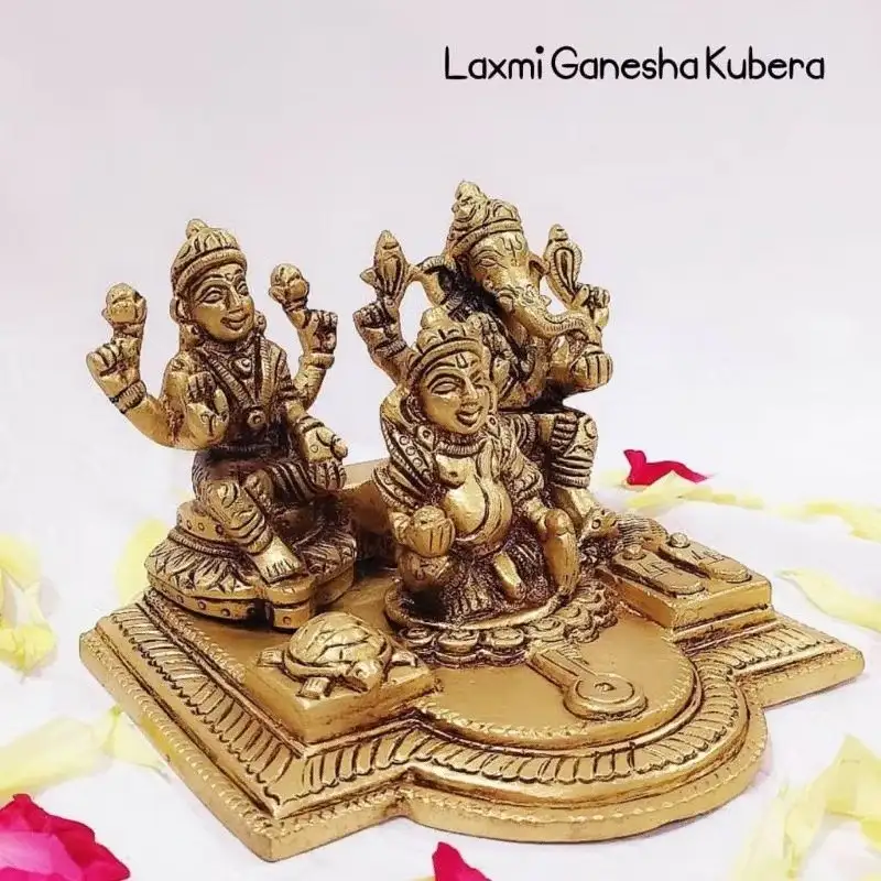 Big Laxmi Ganesha Kubera Brass Antique Finish Idol - secondary