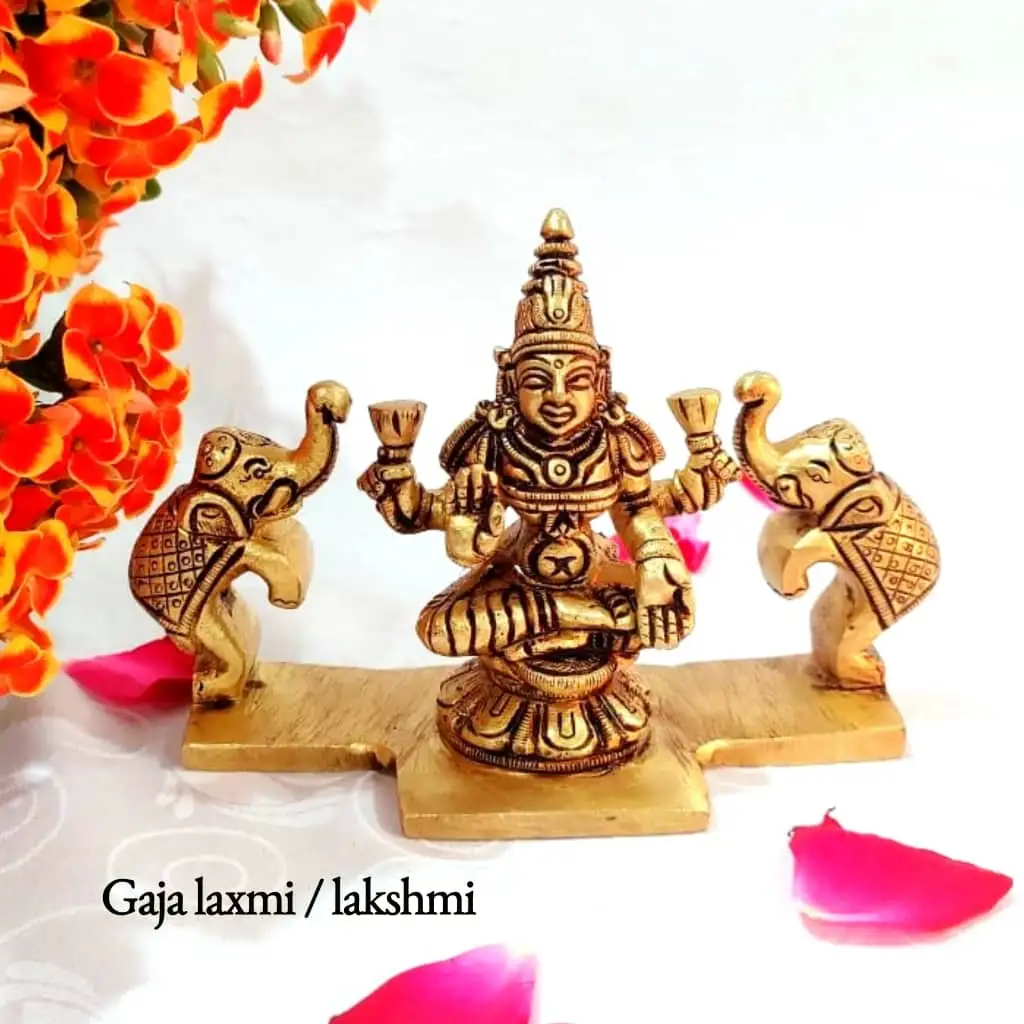 Gaja Laxmi / Lakshmi Statue Brass Antique Finish Gajalaxmi Brass Sculpture - Large