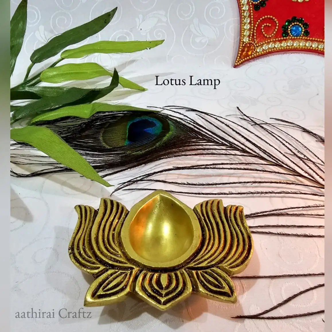 Lotus Vilakku / Lamp Brass Antique Finish - secondary