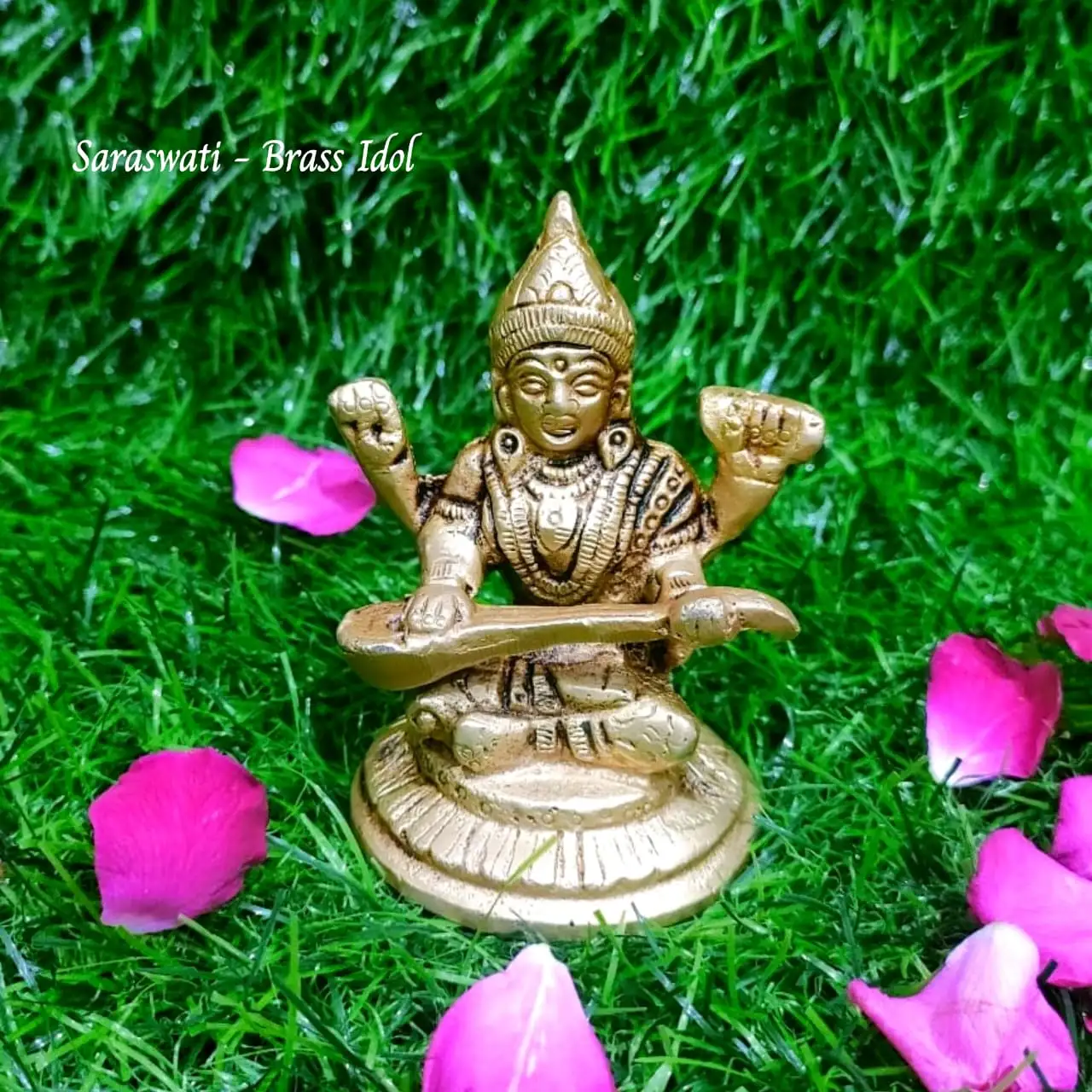 Goddess Saraswati Idol  Brass Antique Finish