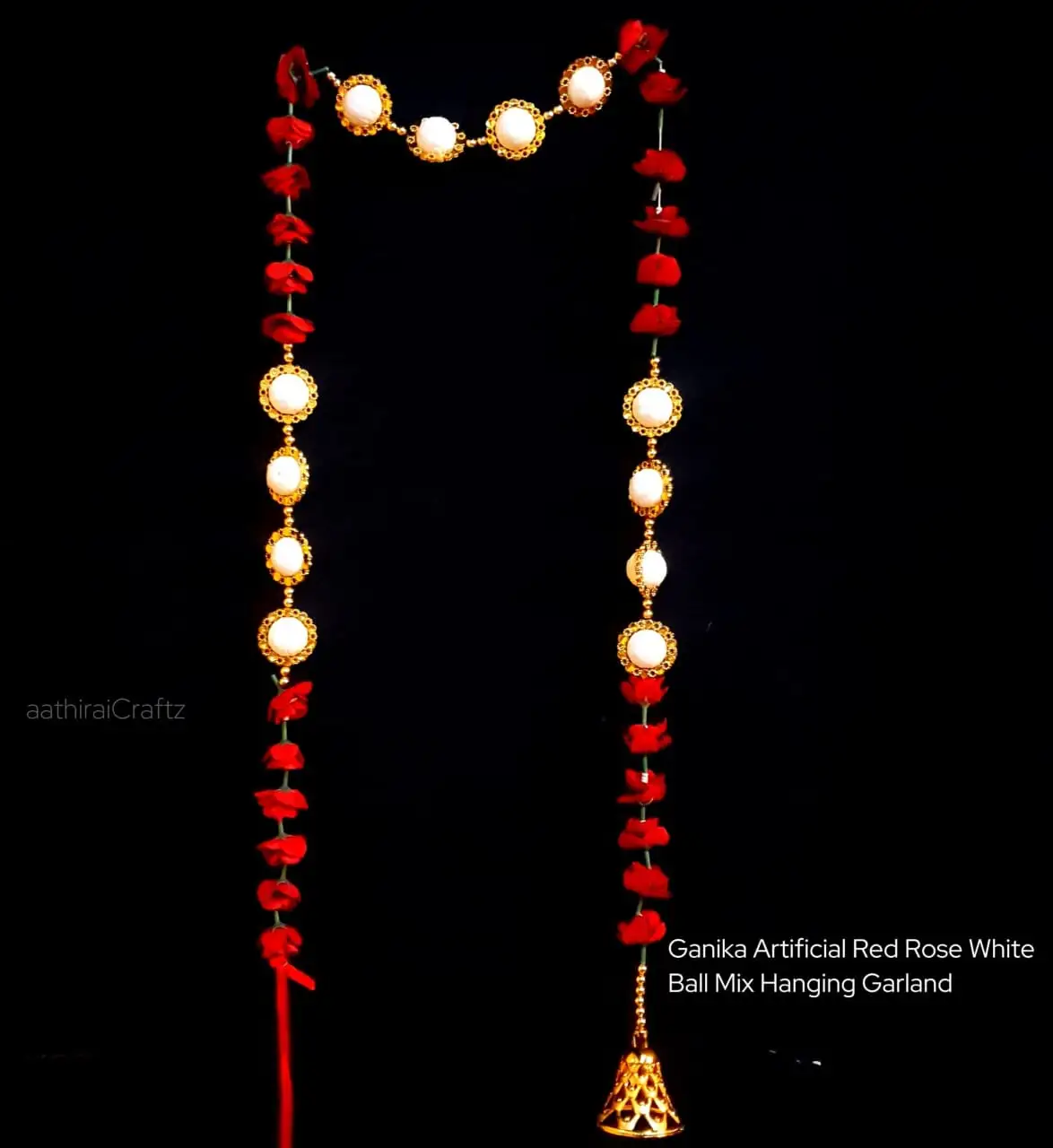 Ganika Artifical Red Rose White Ball Mix Garland