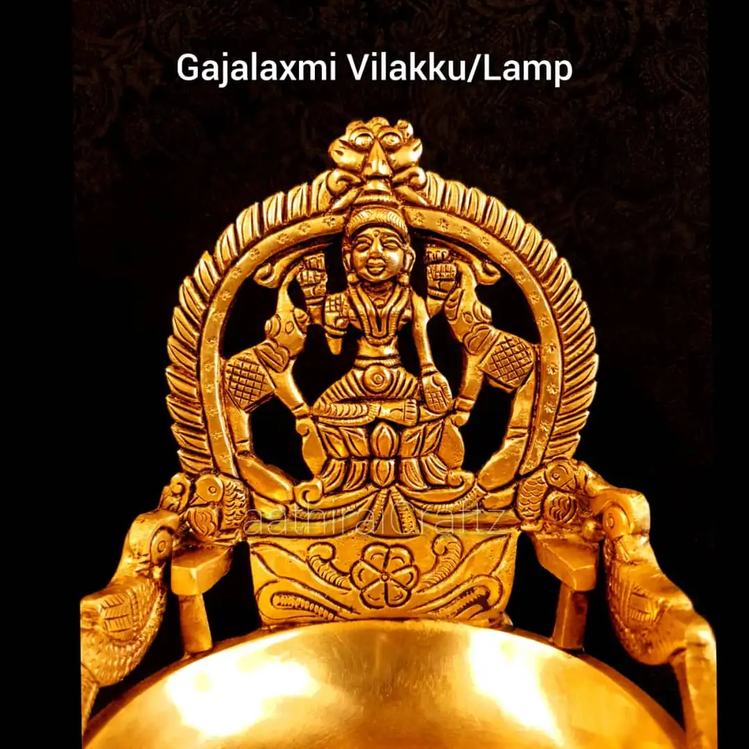 Heart Gaja Laxmi Lamp / Heart Lakshmi Lamp Brass Antique Finish