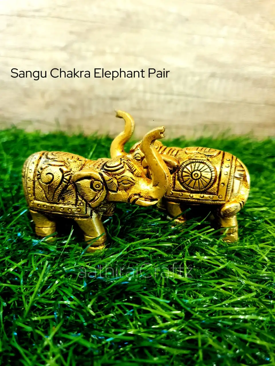 Sangu Chakra Elephant Pair Brass Antique Finish Elephant pair Sculpture - secondary