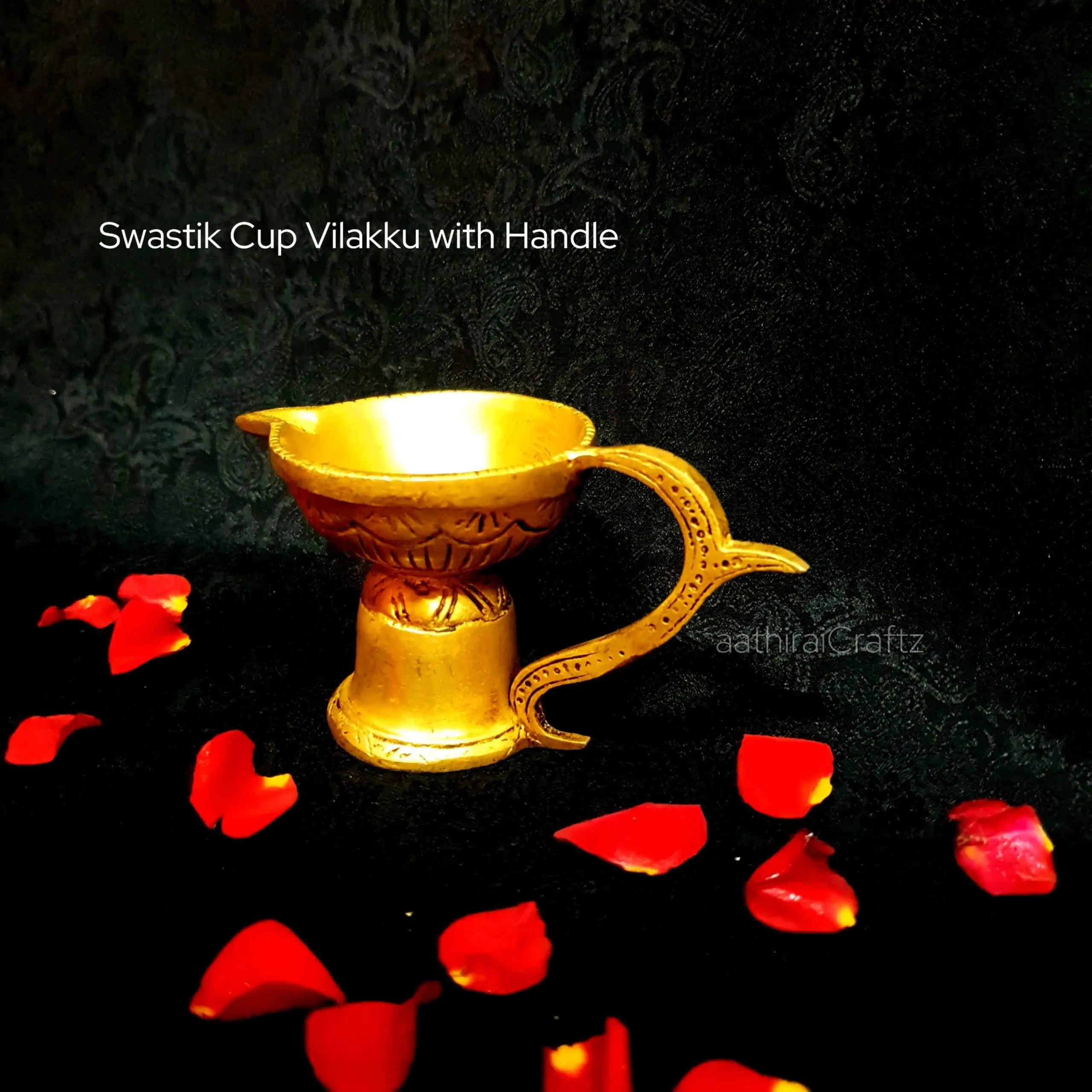Swastik Agal Vilakku with Handle Brass Gold Antique Finish