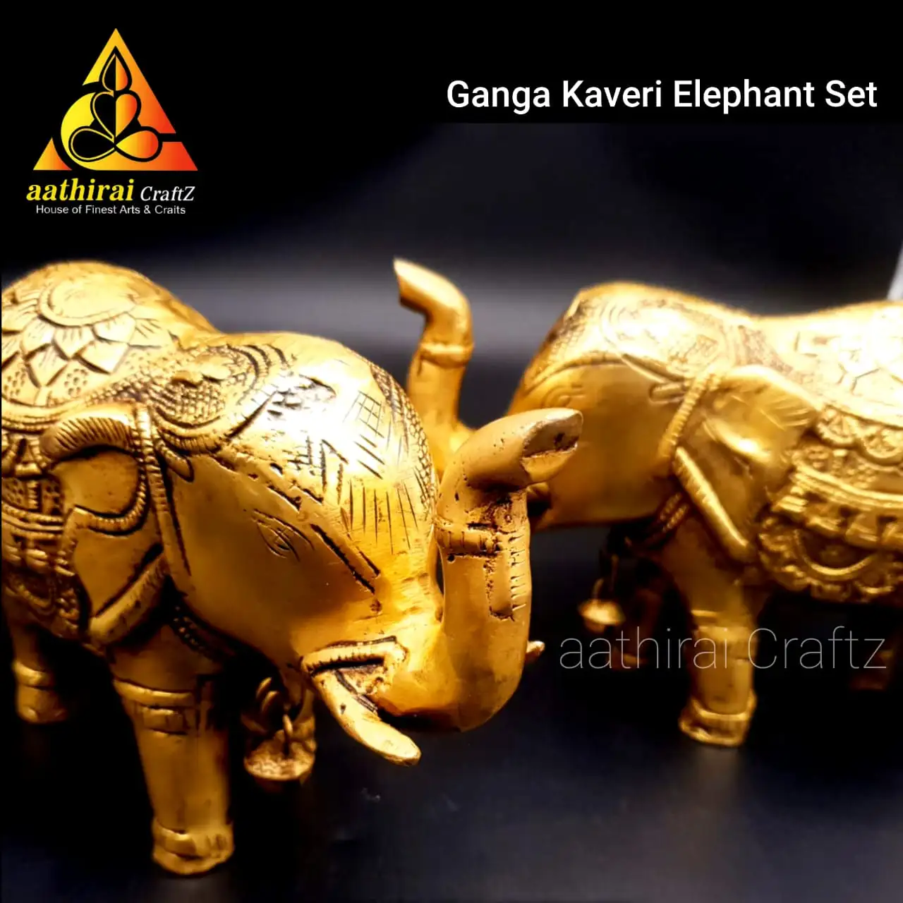 Ganga Kaveri Elephant Pair / Grand Yaanai Pair Brass Antique Finish - secondary