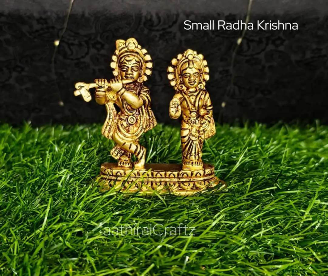 Small Radha Krishna Brass Antique Finish