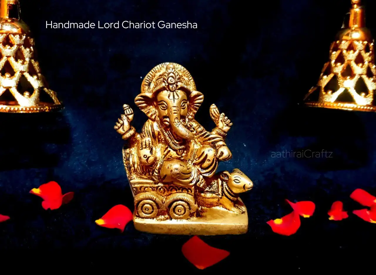 Handmade  Lord Chariot Ganesha with Mooshiga Vahana