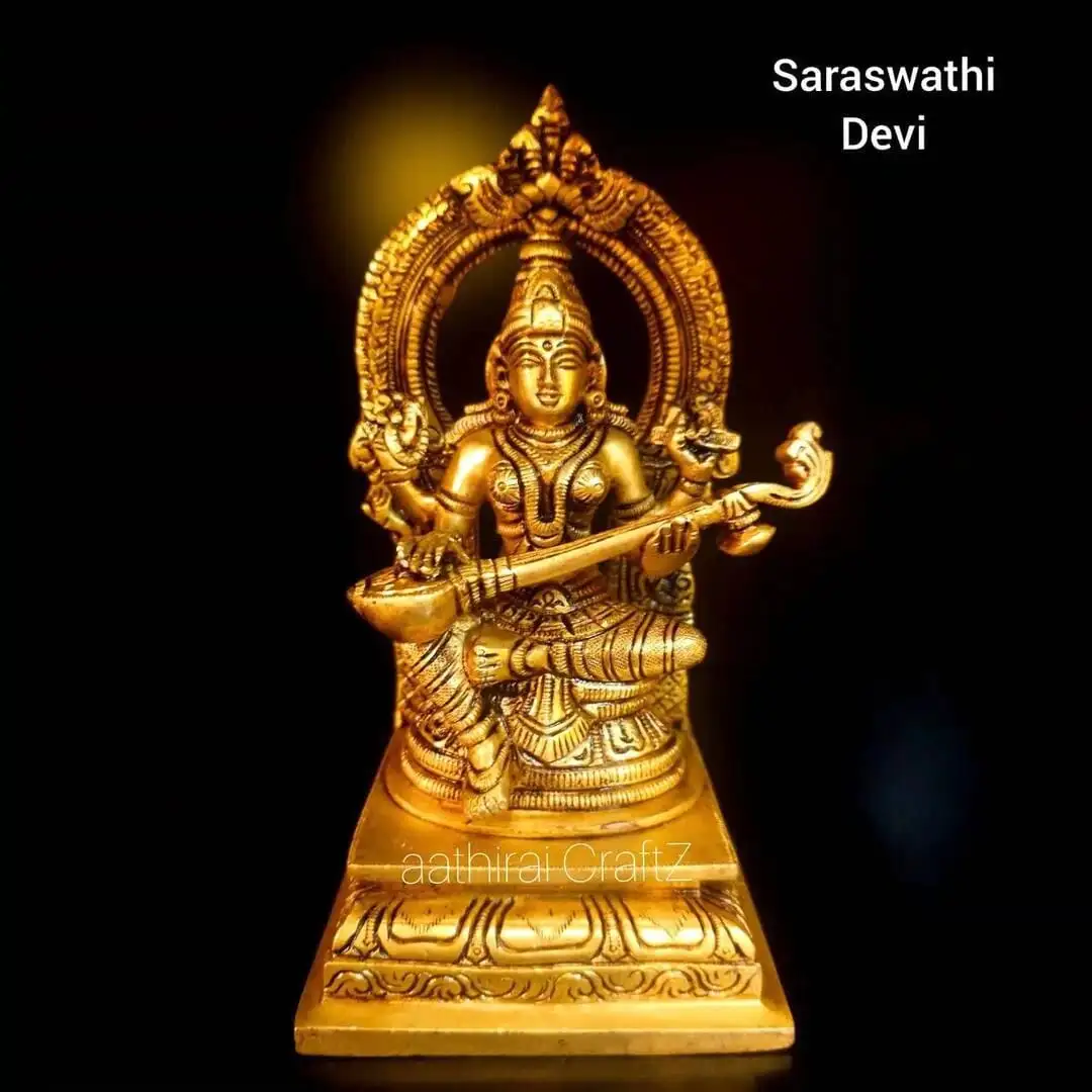 Frame Saraswathi / Saraswathi Devi Sculpture Brass Antique Finish