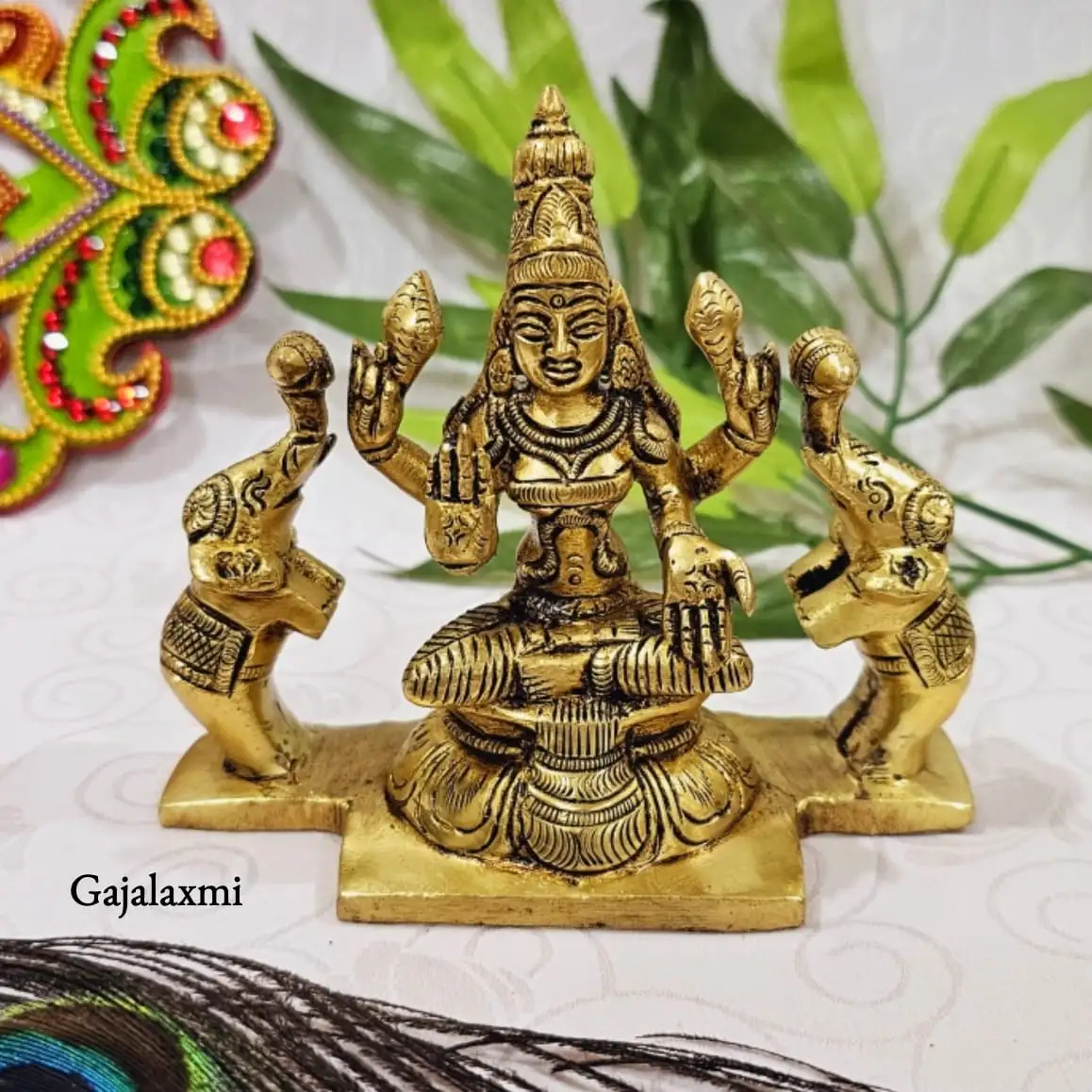 Gaja Laxmi / Lakshmi Statue  Brass Antique Finish