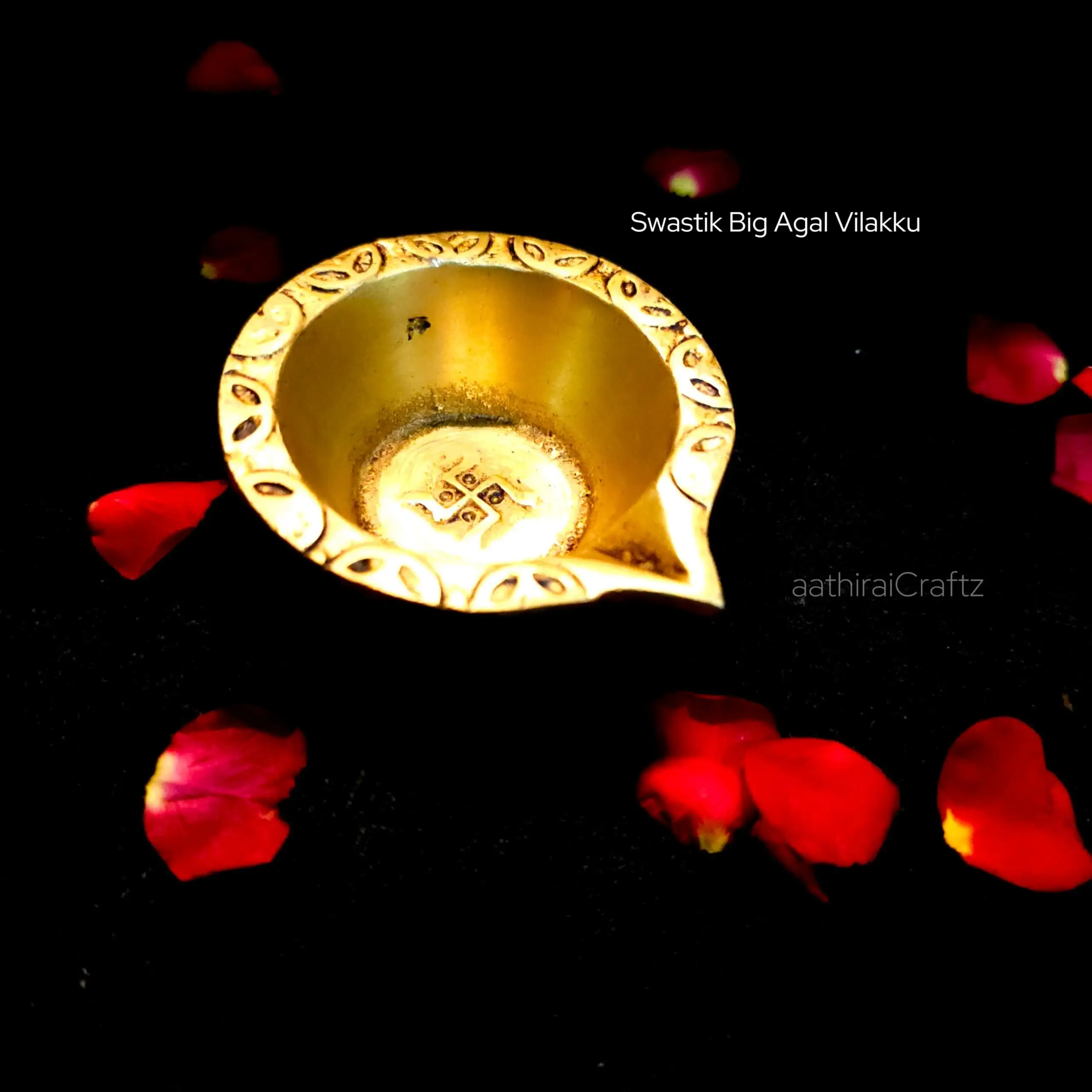 Swastik Agal Vilakku Brass Gold Antique Finish - Large - secondary