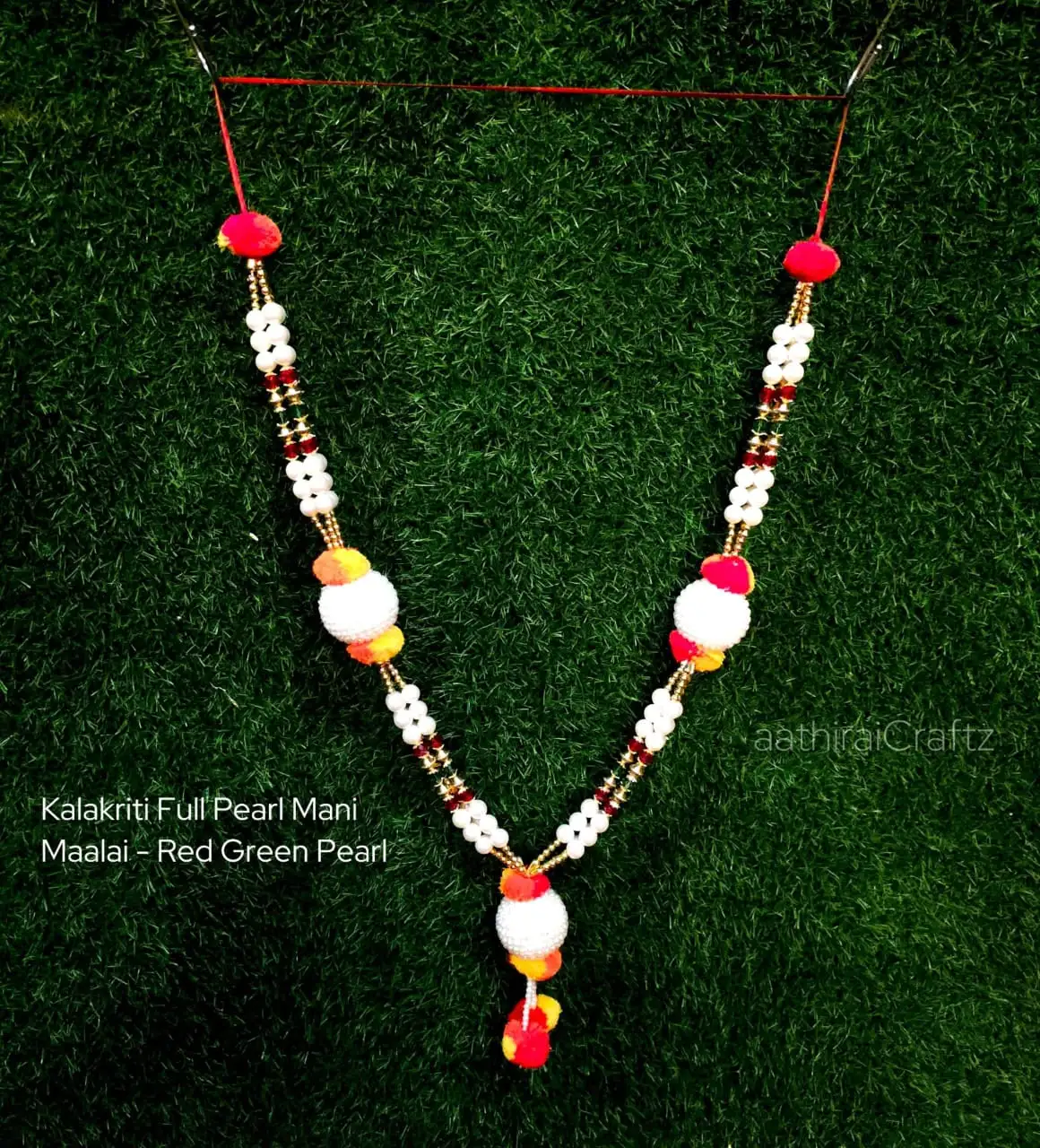 Kalakriti Full Pearl Mani Maalai -Red Green Pearl