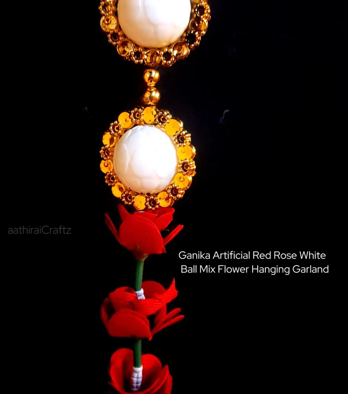 Ganika Artifical Red Rose White Ball Mix Garland - secondary