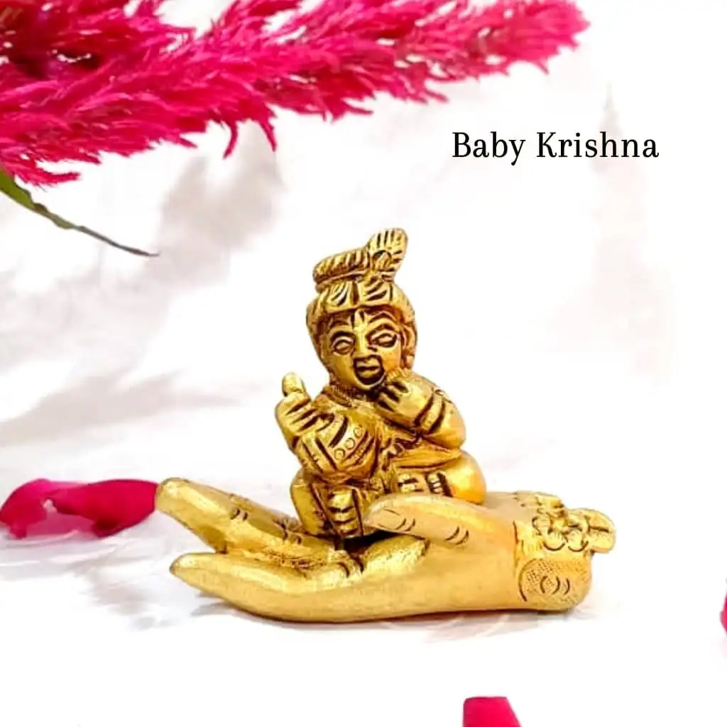 Baby Krishna on Hand  Brass Antique Finish