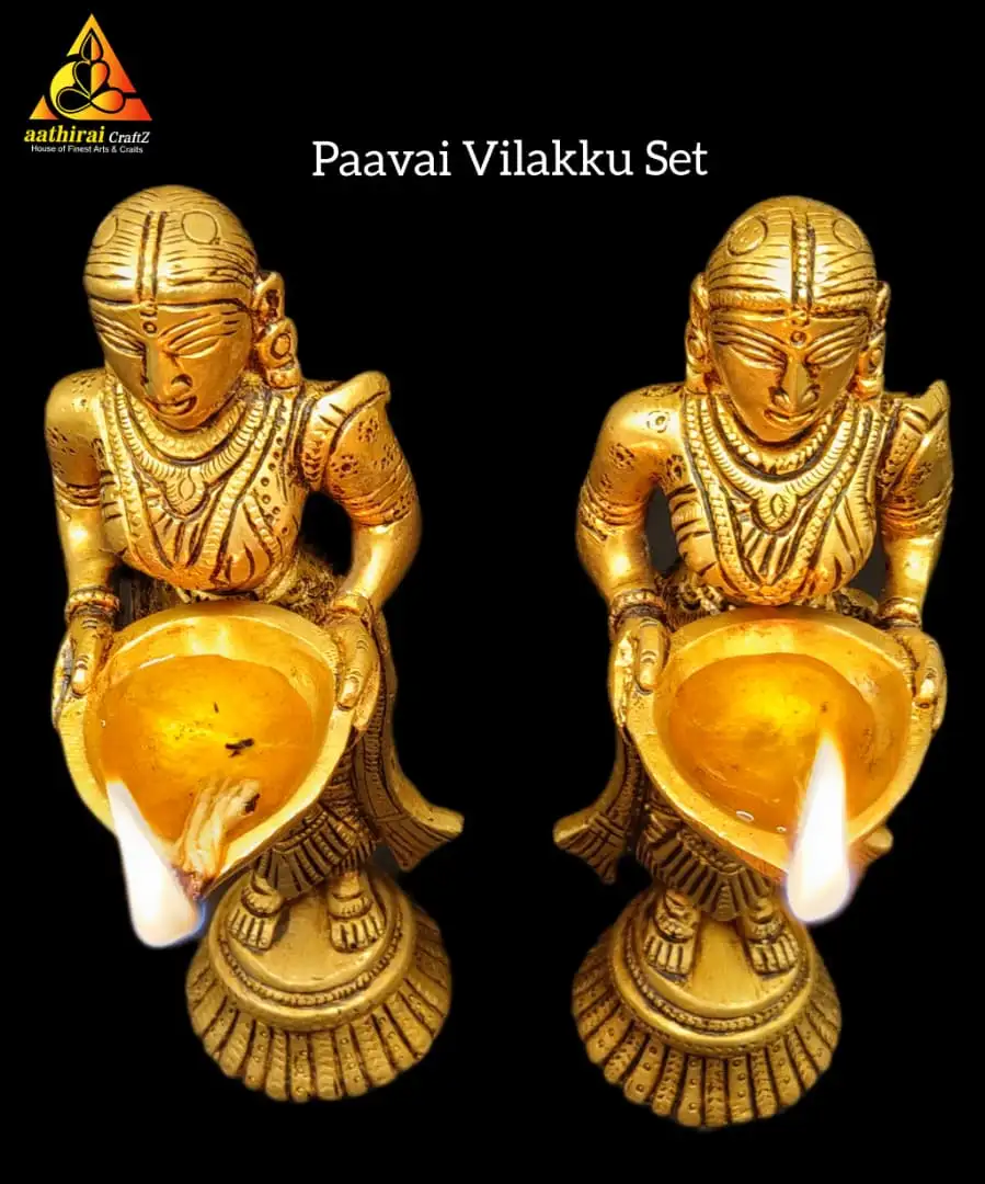 Paavai Vilakku / Lady with Diya Idol set Brass Antique Finish - secondary