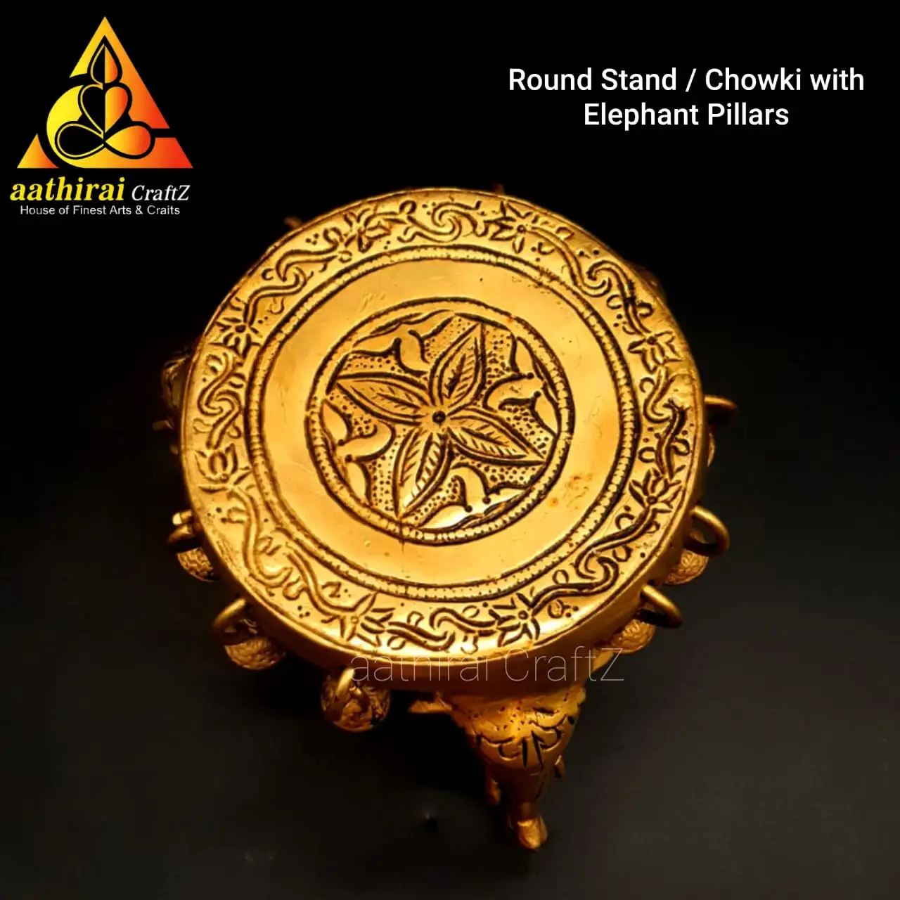 Round Stand / Chowki With Elephant Pillars - secondary