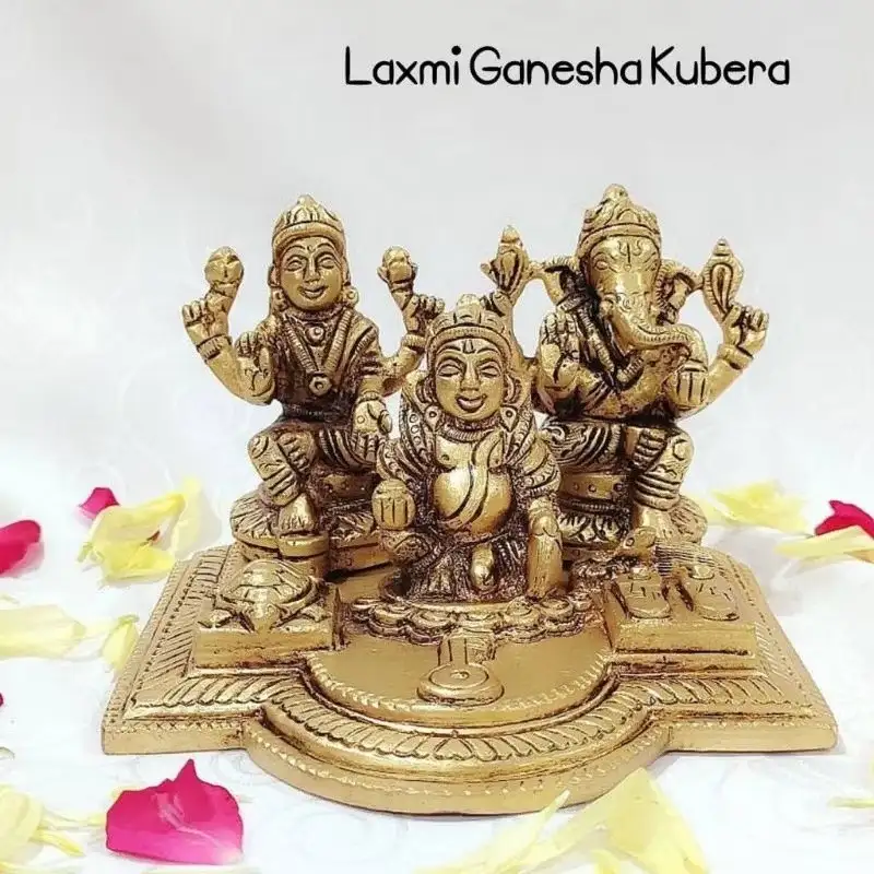 Big Laxmi Ganesha Kubera Brass Antique Finish Idol