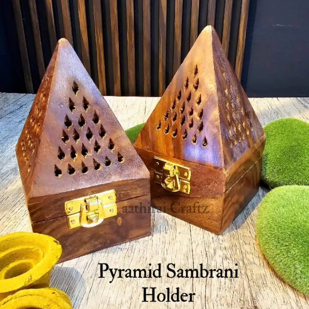 Pyramid wooden Sambrani Holder  Incense Burner / Bakhoor --Without Drawer