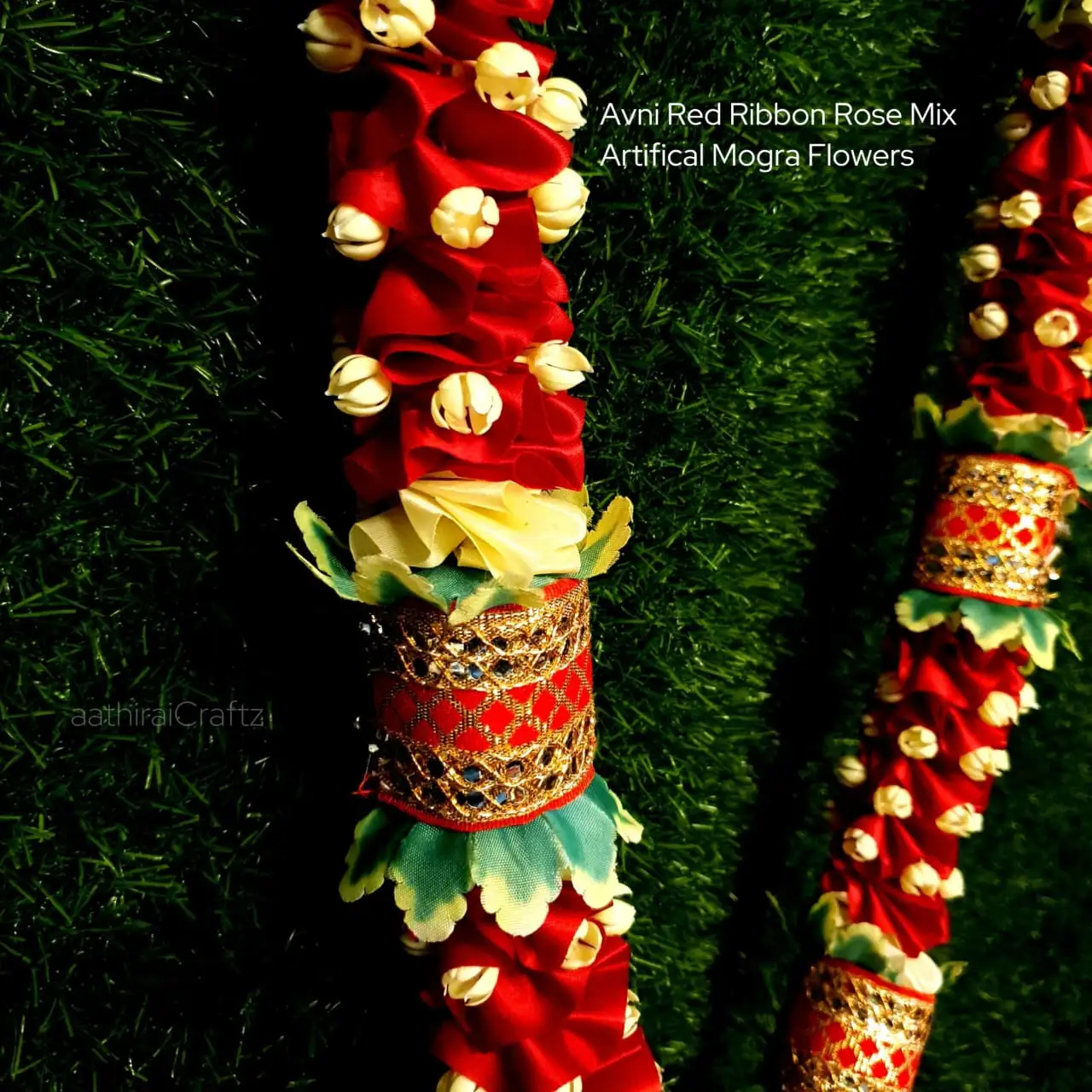 Avni Red Ribbon Rose Mix Artifical Mogra Flowers Garland / Maalai - secondary