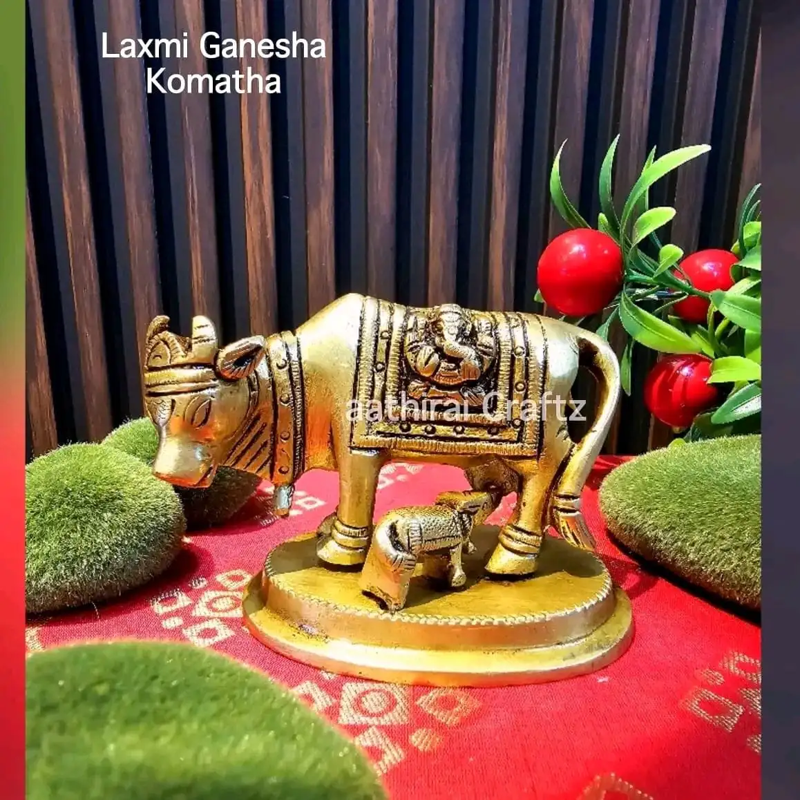 Laxmi Ganesha Cow and Calf Brass Sculpture