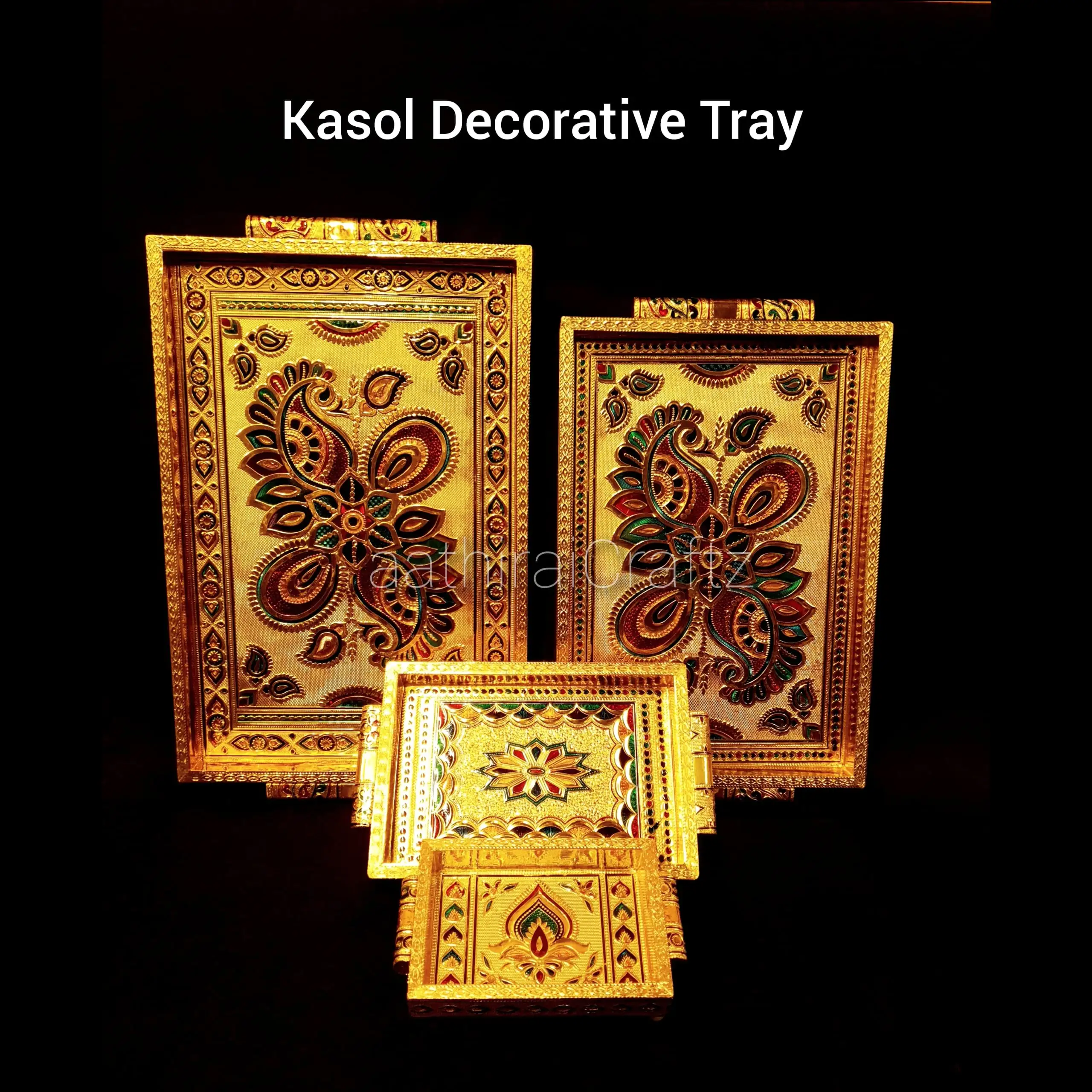 Kasol Golden Decorative Tray / Kasol Golden Pooja Tray - Medium