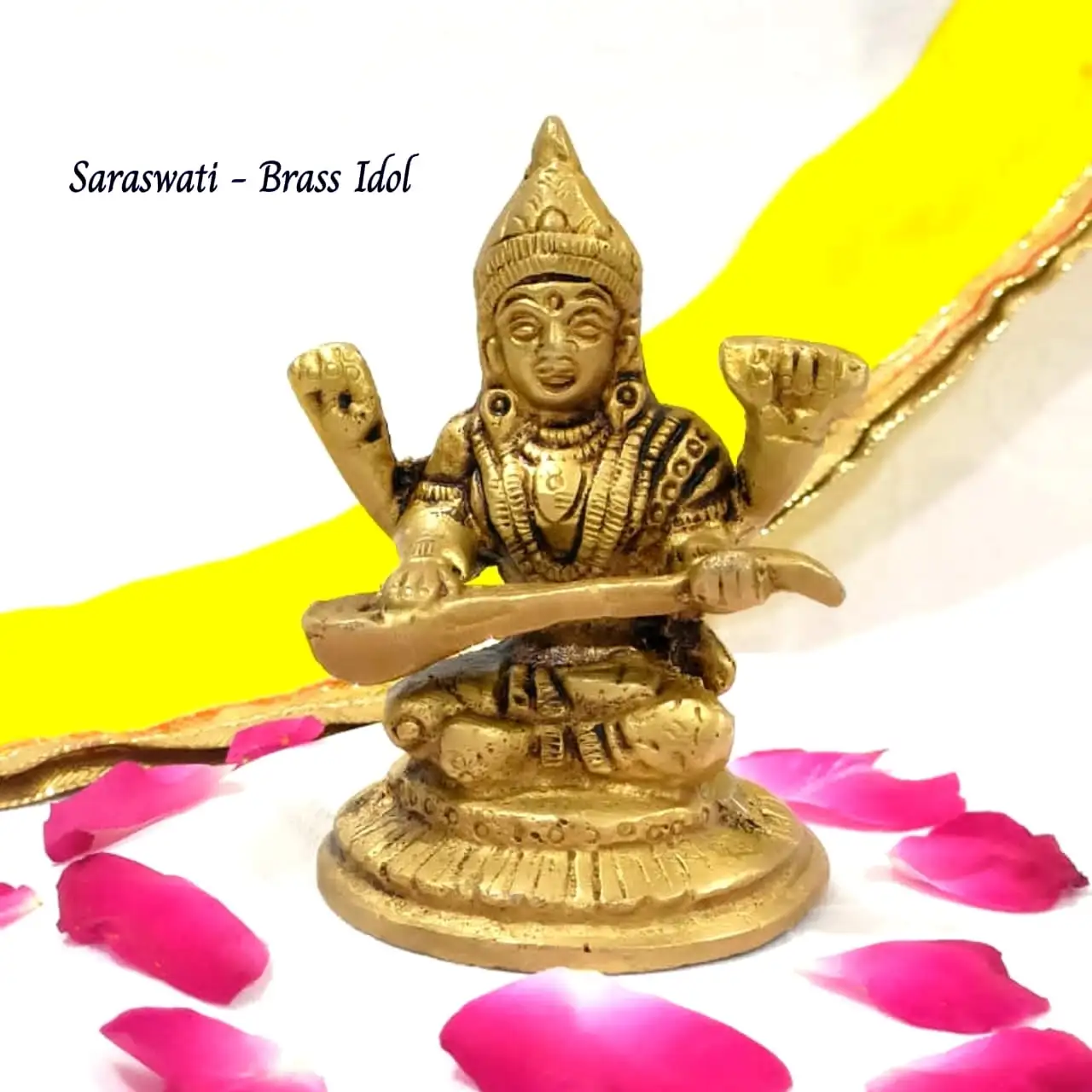 Goddess Saraswati Idol  Brass Antique Finish - secondary