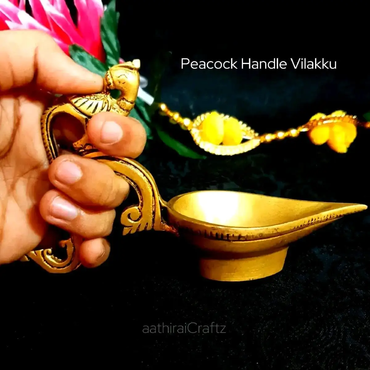 Peacock Handle Vilakku Brass Antique Finish - secondary