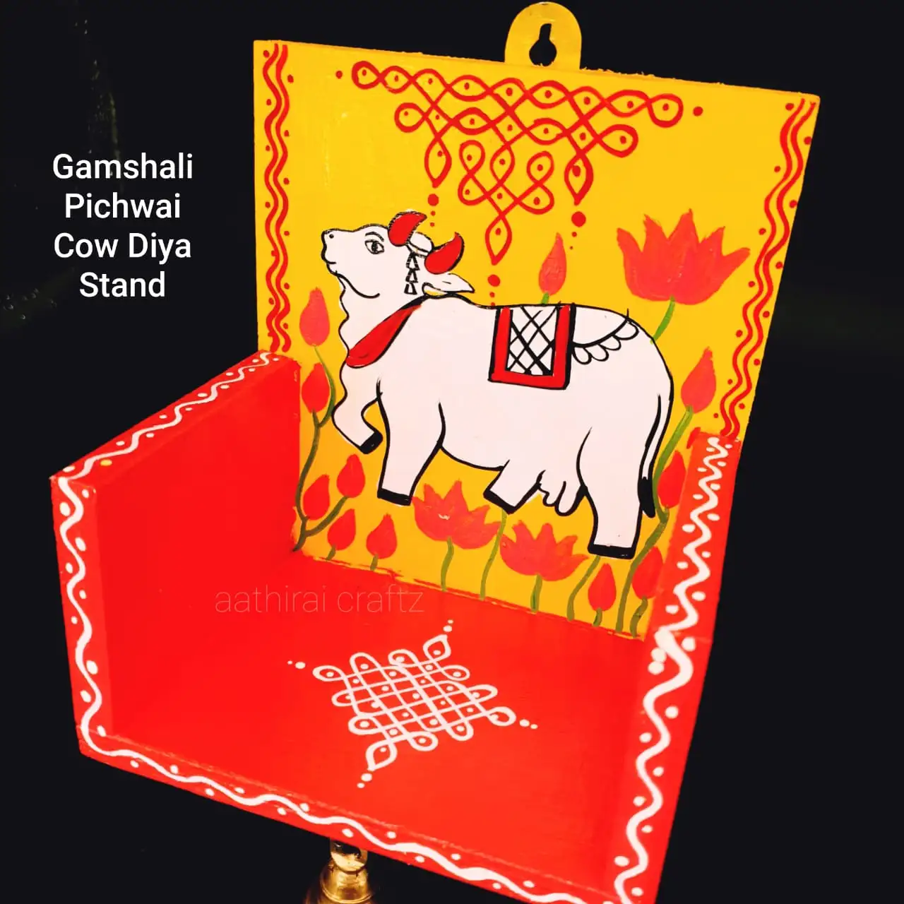 Gamshali Pichwai Cow Diya Stand / Rangoli Design - secondary