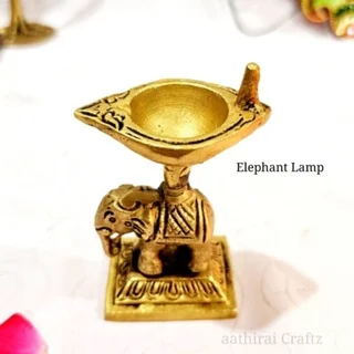 Elephant Vilakku / Lamp Brass Antique Finish - secondary