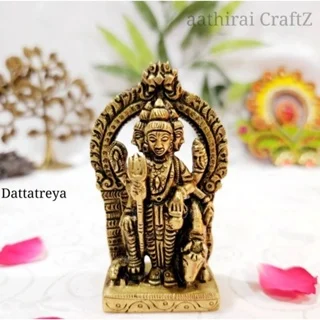 Lord Dattatreya Statue Brass Antique Finish Dattatreyar Brass Sculpture