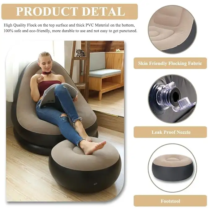 Inflatable sofa with Footstool Sofa Lounge Flocked Indoor Outdoor | AirSofa Recliner | Sofa Inflatable Couch Outdoor Furniture hafeelatextiles Inflatable sofa with Footstool Sofa Lounge Flocked Indoor Outdoor | AirSofa Recliner | Sofa Inflatable Couch Outdoor Furniture hafeelatextiles